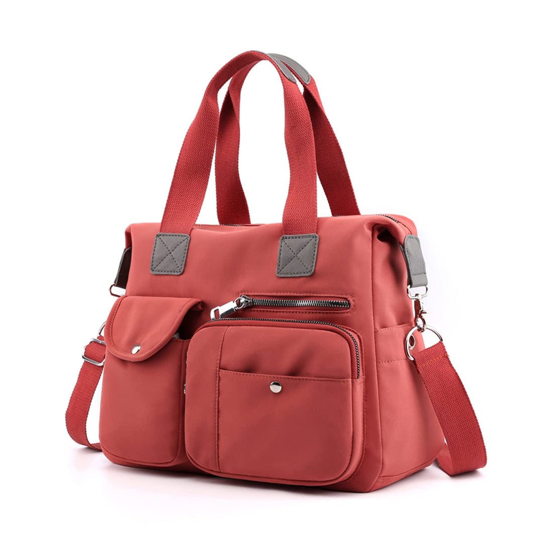 FUKZTE Women Tote Bag Nylon Multi Pocket Shoulder Bags Work Bag Teacher Purse and Handbagsorange