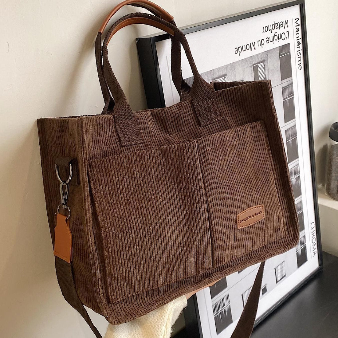 Fashionable Corduroy Women's Tote Bag for Work & College