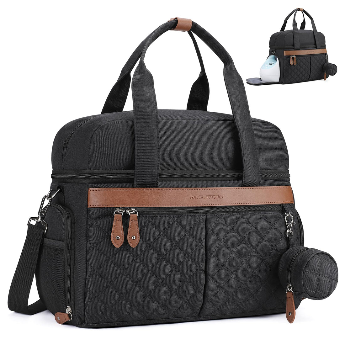 Breast Pump Bag Diaper Bag Tote with 4 Cooler Pockets Double-Layer Work Bag for Breastfeeding Mom fit 15 Laptop