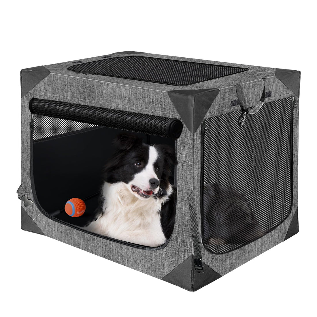 Nottia 36 Inch Dog CratesCollapsible Soft Dog Crate for Large Dogs Chew Proof Mesh Window 3 Door Design Indoor & Outdoor Portable Travel Dog Crate(Dark Gray)