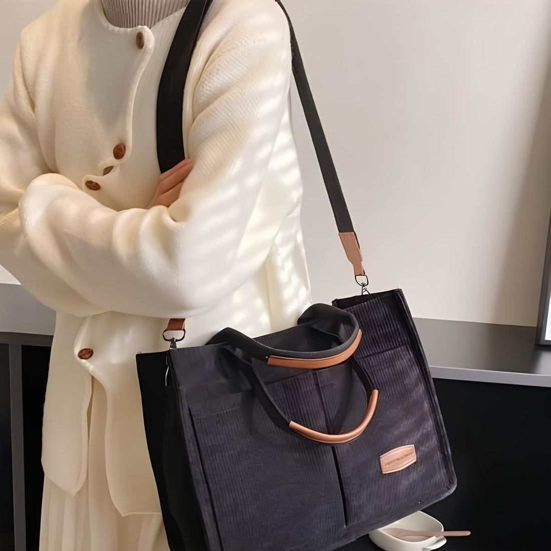 Fashionable Corduroy Women's Tote Bag for Work & College