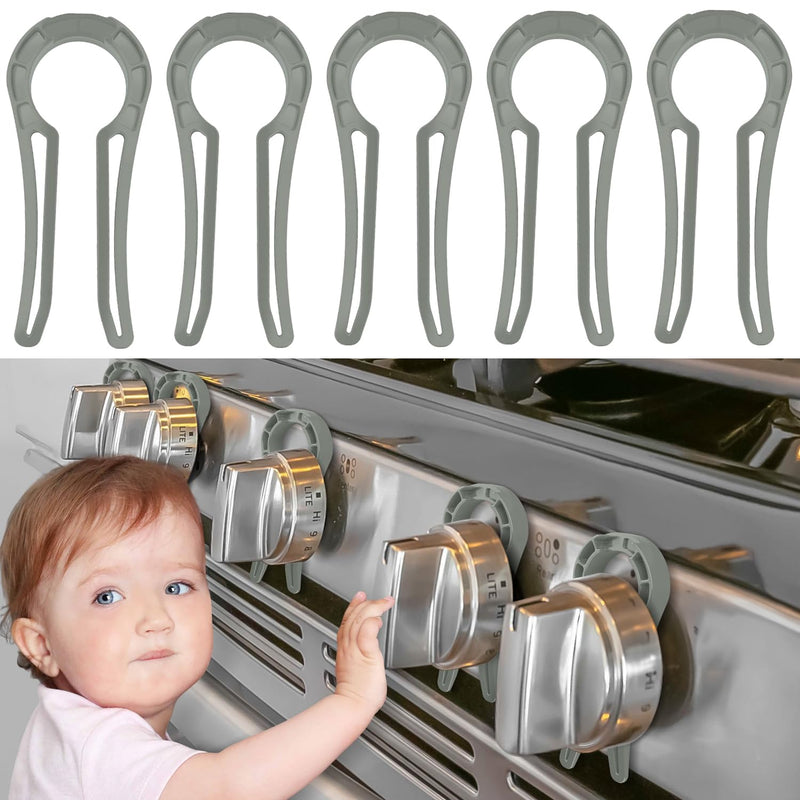 Stove Stoppaz Gas Stove Knob Locks Protecting Kids and Pets; Oven Knob Covers for Child Safety (5 Pack Grey)